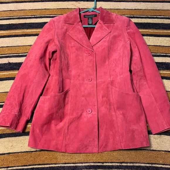Vintage Y2K Suede Blazer Jacket Pink 90s Small Outerwear Button Front Dialogue - Picture 1 of 6